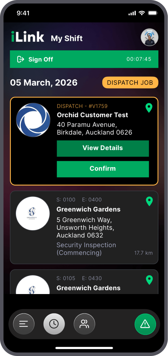 iLink mobile app showing dispatch jobs